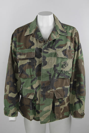 Military shirt - US Marines woodland camo with USMC stamped pocket - Green - M