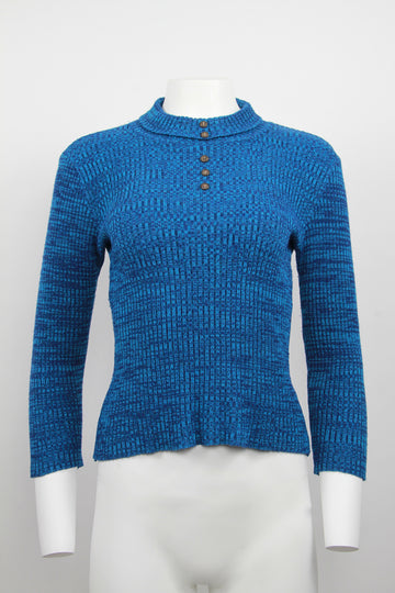 Skinny Rib Knit - Blue and navy marl turtle neck - M
