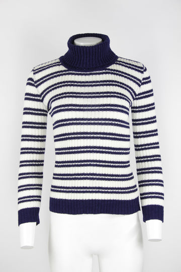 70s/80s striped polo neck jumper - Navy - M