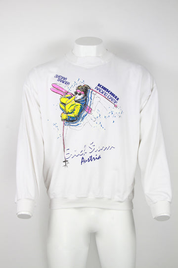 Ski school white printed crew sweatshirt - XL