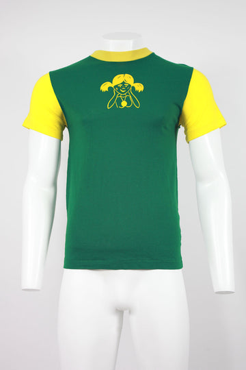 US Printed T-Shirt ' Peoples Bank' - Green/Yellow - S