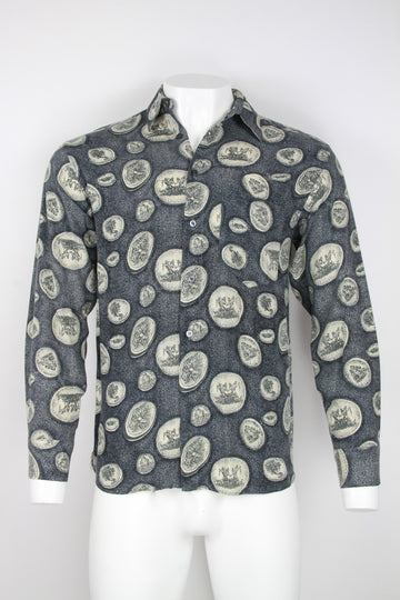 90s Long sleeve viscose shirt - Grey with Cherubs - S/M