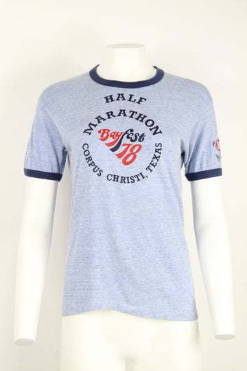 Bay Fest '78 half marathon Marl ringer T - Blue - S